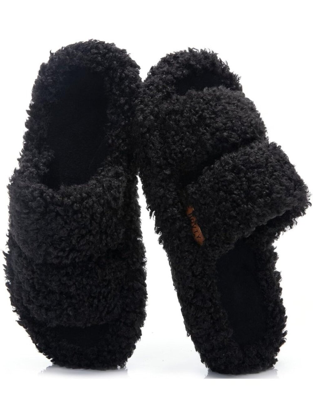 Women's Matte Black Open Toe Bow Knot Double Strap Memory Foam Indoor Slippers